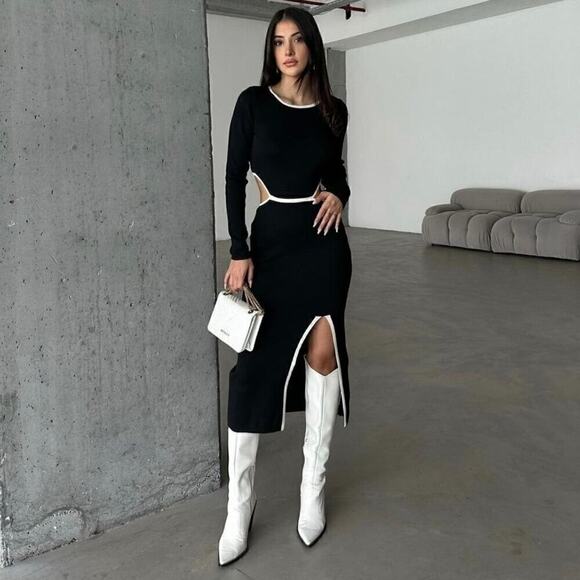 RARE!!! MANGO Contrast Piping Knit Dress NWT - Picture 9 of 16